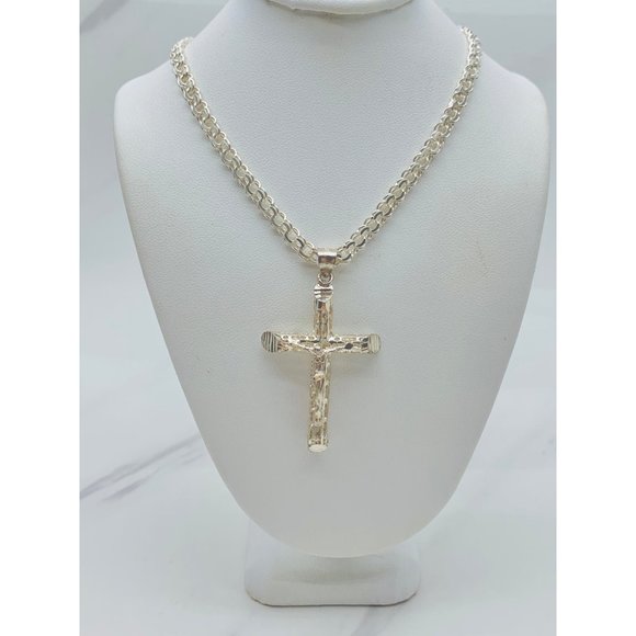 925 Sterling Silver Pendant Cross and Chino Necklace